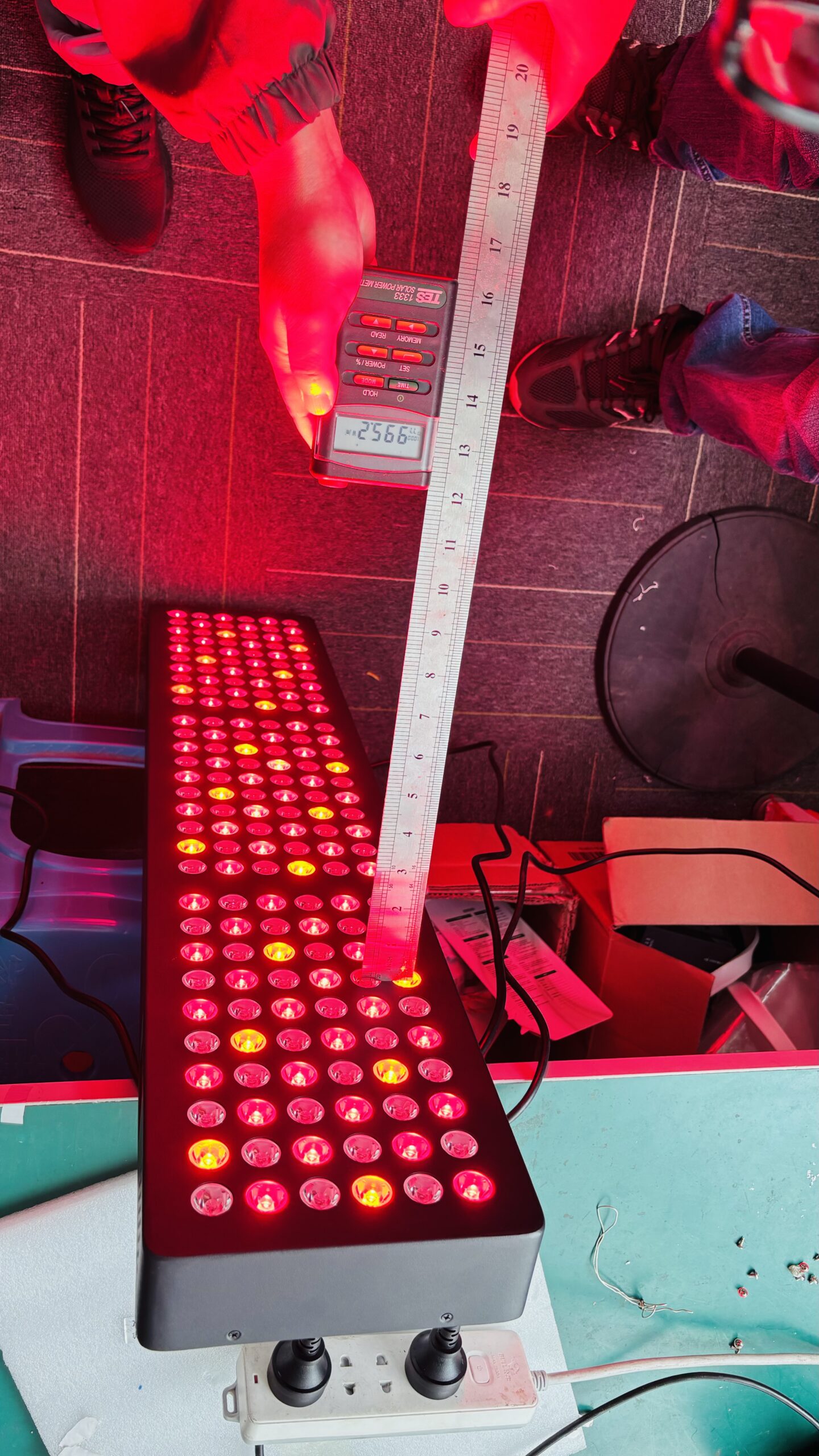 Comparison red light therapy panel irradiance test at 12 inches