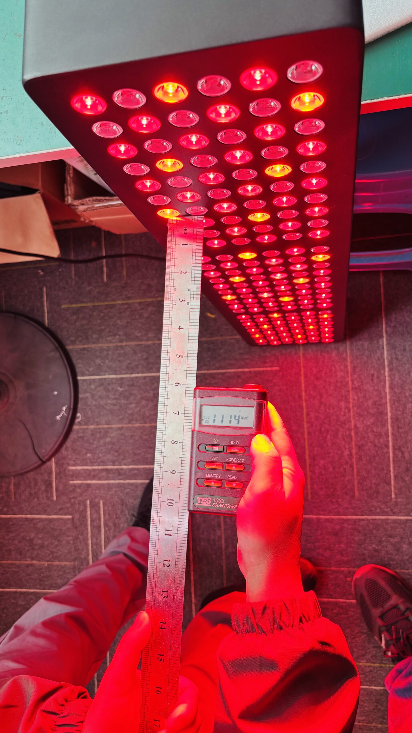 Comparison red light therapy panel irradiance test at 6 inches