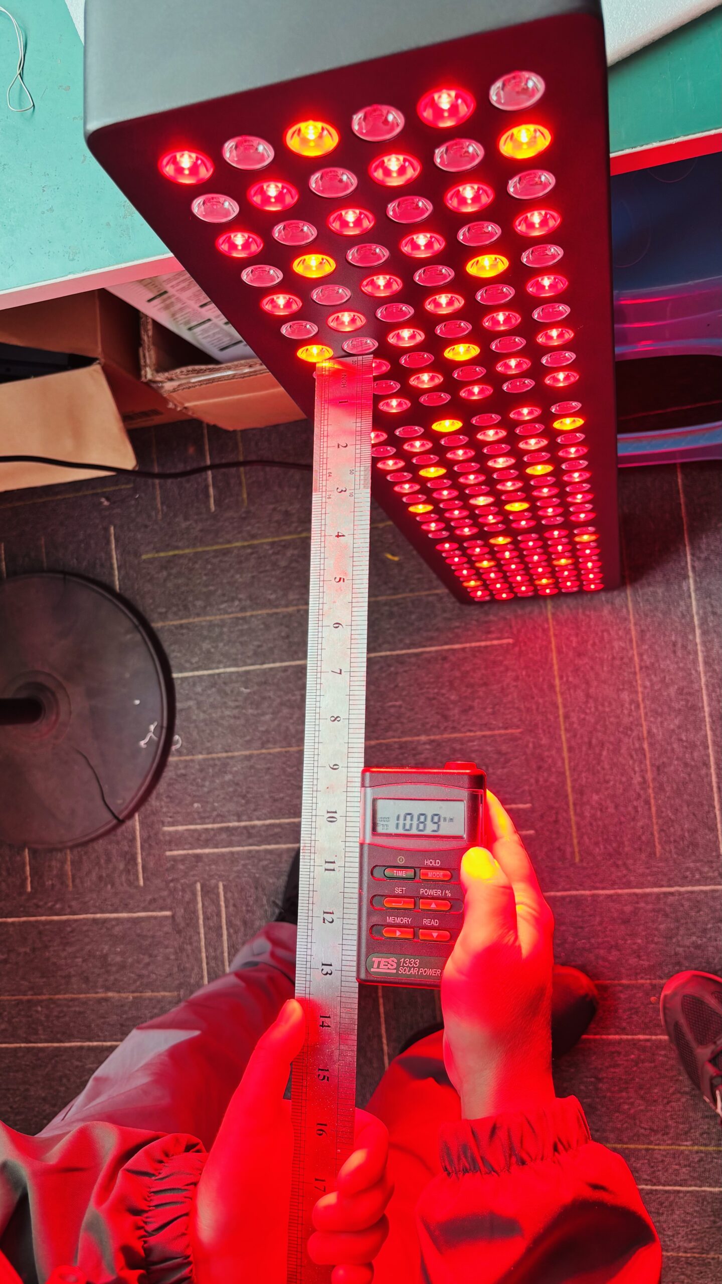 Comparison red light therapy panel irradiance test at 9 inches